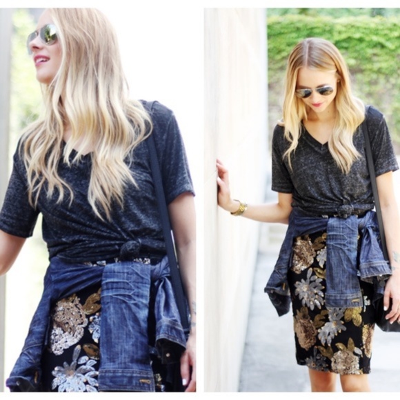 J.O.A. Floral Sequin Pencil Skirt - Picture 4 of 8